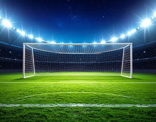 Fototapeta premium A bright soccer field with goal post at night.