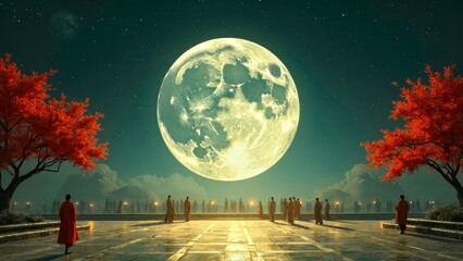 Naklejka premium Full Moon Landscape Scene Display