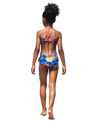 walking child wearing a swimsuit, girl , view from behind isolated on transparent background
