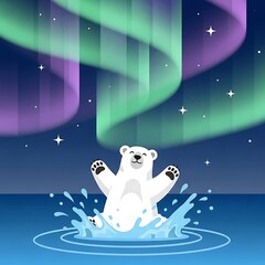 Polar Bear Aurora Borealis Splash.