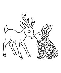 Vector illustration of dear isolated on white background. For kids coloring book.