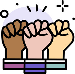 Modern Diverse Raised Fists in Solidarity with Power Sign Illustration