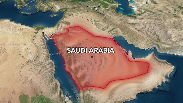 3d map of saudi arabia with its name labeled, showing its geographical location on earth
