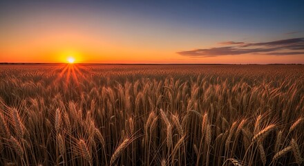Sunset over Golden Wheat Field.