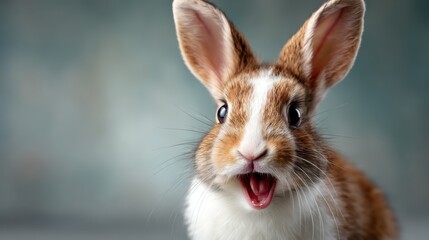 Obraz premium This heartwarming image captures a charming rabbit with an open mouth, showcasing its playful and joyful character, all set against a beautifully muted textured background.