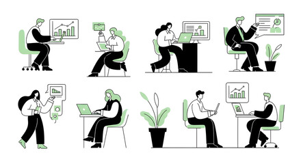 Diverse professionals collaborating and analyzing data, showcasing modern office productivity and growth.