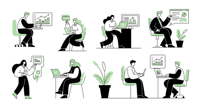 Diverse professionals collaborating and analyzing data, showcasing modern office productivity and growth.