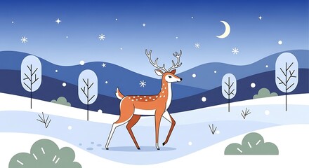 Deer in Winter Snowscape.