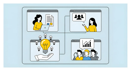 Bright ideas, collaborative teamwork, and business growth showcased in a modern, dynamic online meeting