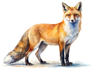 Fototapeta premium Watercolor fox isolated on white background, a charming animal illustration for wildlife and nature themes