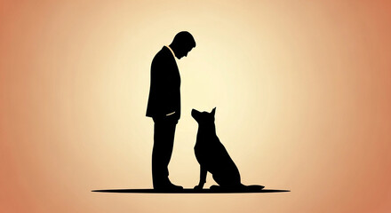 Silhouette of a man and dog, a simple yet poignant image of companionship.