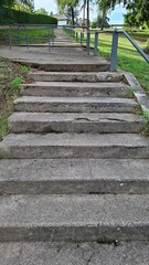 Worn concrete steps with visible cracks and moss &mdash; high-detail urban texture perfect as a background, for public-safety visuals or conceptual designs about progress and decay