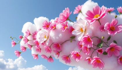 Beautiful pink and white flowers blooming under blue sky