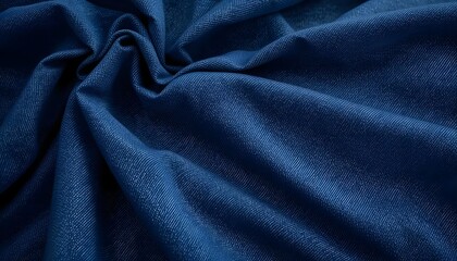 Dark blue fabric texture background. Draped denim or cotton textile with a detailed weave.