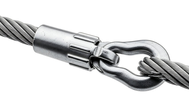 Steel Cable Connection Close-Up of Wire Rope Joining with Hook and Metal Fastener