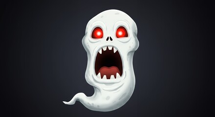 Fototapeta premium Illustration of a cartoon ghost with glowing red eyes against a dark background