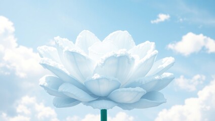 Beautiful White Lotus Flower Blooming Against Clear Sky