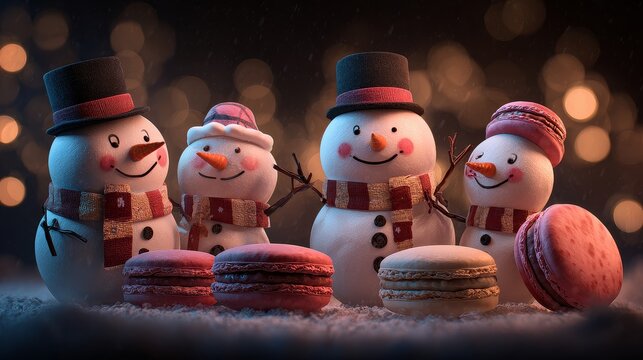 Cute snowman christmas macaron illustration winter wonderland holiday sweets festive environment joyful concept