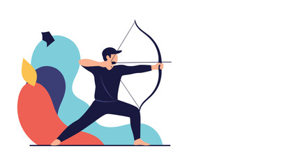 Archer drawing bow aiming arrow ready for target practice and competition outdoor