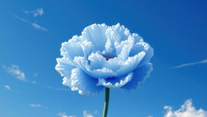 Beautiful white ruffled flower blooming under blue sky