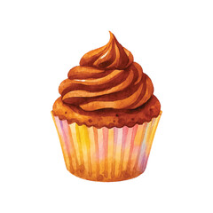 Watercolor Chocolate Cupcake Dessert Illustration Isolated on White Background
