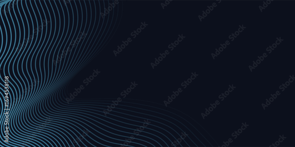 Wall mural a dynamic and abstract digital design with flowing blue waveforms against a dark background,smooth, 