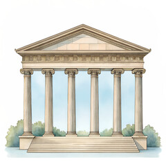 Obraz premium Classical greek roman temple facade with columns and pediment architectural illustration isolated on transparent background