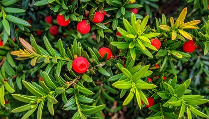 Close-up of red berries on green foliage
