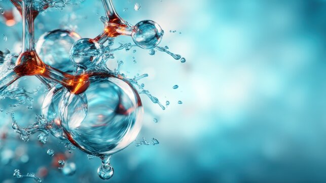 A close-up view of water molecules splashing amidst a bright blue background, symbolizing purity and the essence of life through stunning abstract art.