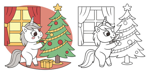 Cute cartoon dog and cat vector set with snowman, Santa Claus and reindeer on a winter holiday background for Christmas celebration