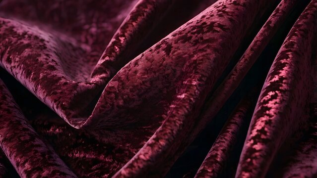Luxury crushed velvet fabric texture in deep red. Elegant velour textile for a rich background.