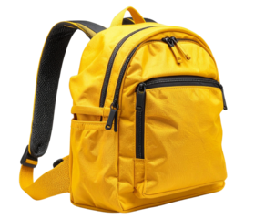  Yellow Backpack Side Angle with Open Zipper and Visible Interior, isolated on transparent background