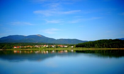 Europe, France, Alsace, Michelbach dam and lake in the Haut Rhin