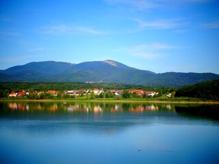 Europe, France, Alsace, Michelbach dam and lake in the Haut Rhin