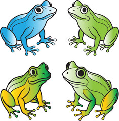 Collection of cute frogs in various poses