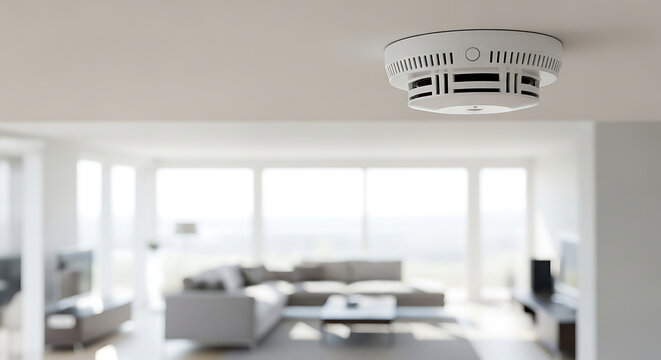 Smoke detector installed on a ceiling safety measures for home and building fire protection