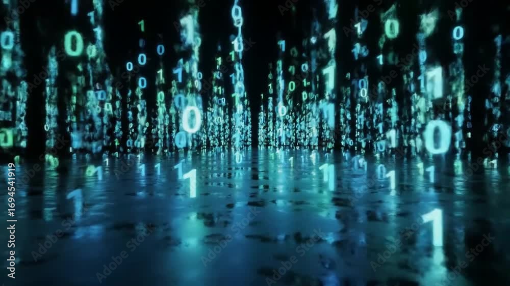Wall mural digital binary code flowing abstract background for technology concept