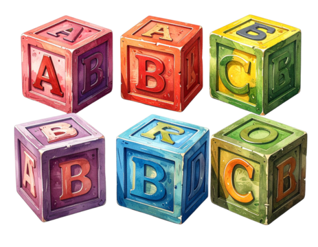 Firefly_-ABC blocks clipart, transparent PNG