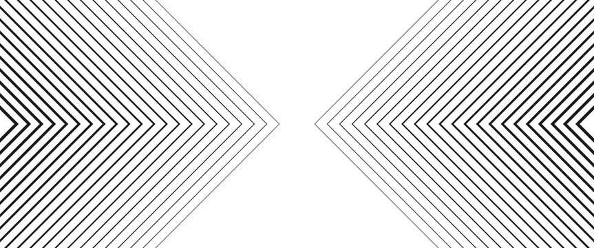 Black halftone arrow background. Repeated fading triangle gradation pattern. Arrows pointing in center direction backdrop. Vector thin to thick speed line concept texture for poster, cover, banner