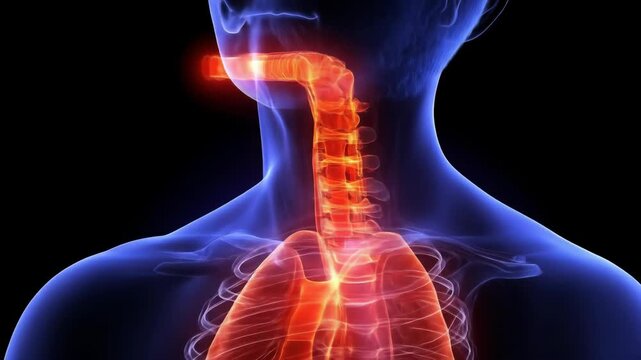 Visualizing intubation process in human body, medical animation, emergency procedure, healthcare