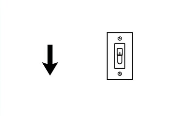 Illustration of a downward-pointing arrow and a wall switch.