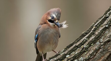 Eurasian Jay Bird on Branch.