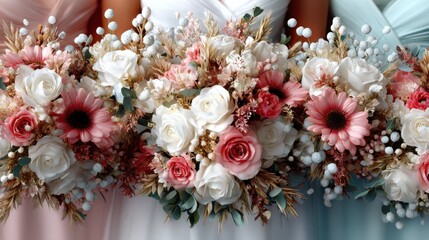 A stunning arrangement of delicate flowers in soft pastel hues, ideal for celebrations and conveying emotions of love, joy, and the beauty of nature's creations.