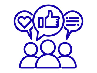 Social media engagement icon people showing love likes and speech bubbles with abstract content isolated on transparent background
