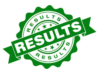 Success stamp green banner with results text for achievement and victory recognition isolated on transparent background