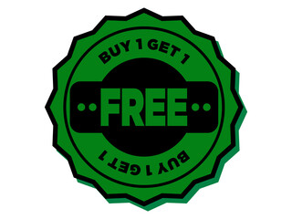 Buy one get one free promotional offer seal green badge graphic design for sales and marketing isolated on transparent background