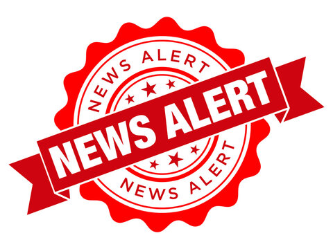 Urgent breaking news alert stamp red seal iconic symbol for important announcements and updates isolated on transparent background