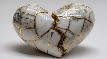 Kintsugi Heart Sculpture with Golden Cracks