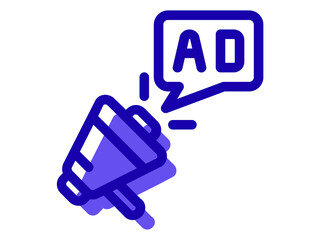 Megaphone ad notification icon amplifying marketing messages for promotions and announcements isolated on transparent background