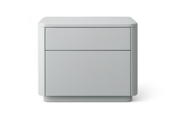 Modern light grey nightstand isolated on a transparent background, minimal